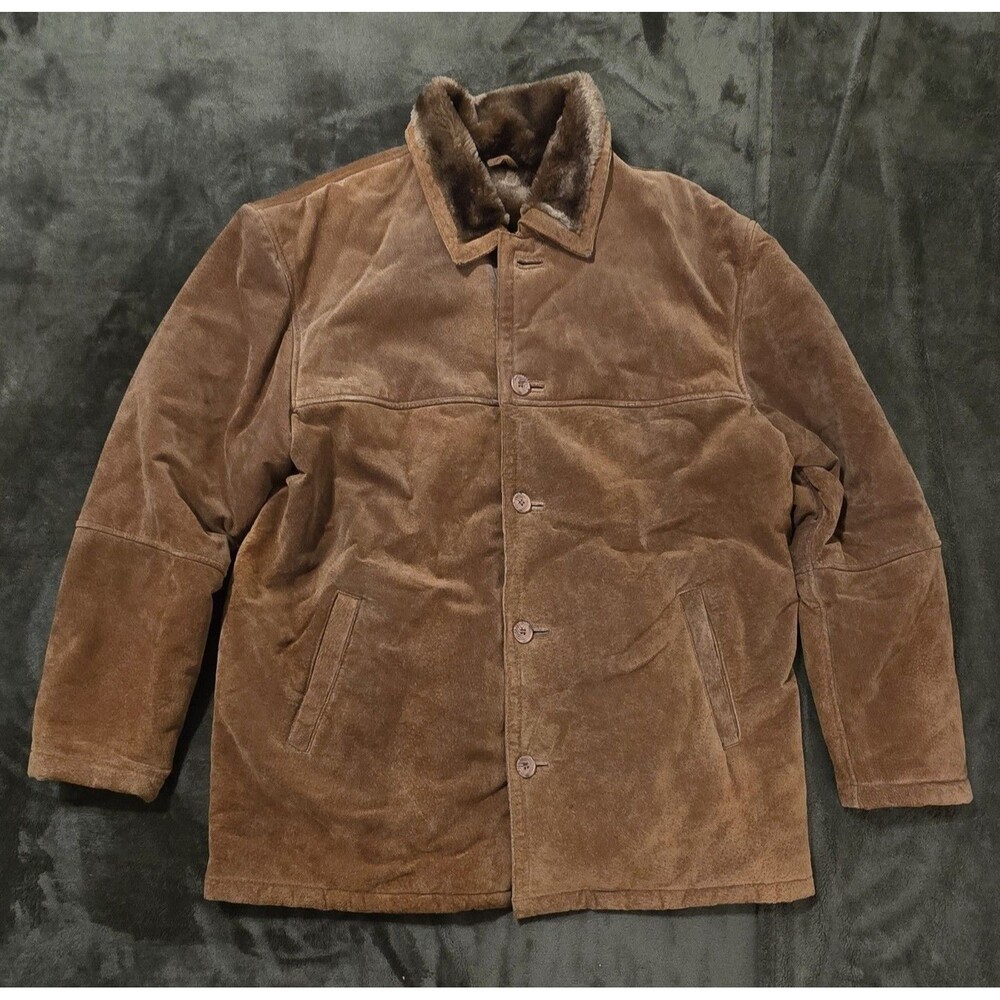 Vilanto Light Brown Genuine Leather Jacket Coat Pockets Faux Fur Lining